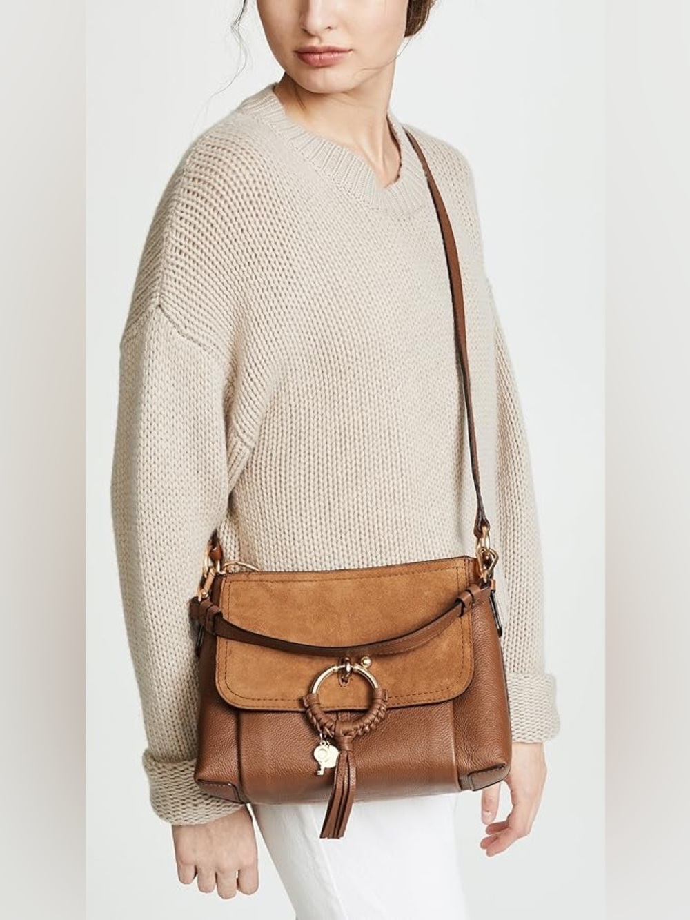 See By Chloe Classic Suede & Leather Shoulder Bag in Cognac